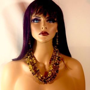 ❌SOLD ❌Art Deco Chip and Bead Multi Strand Fashion Necklace Set Green